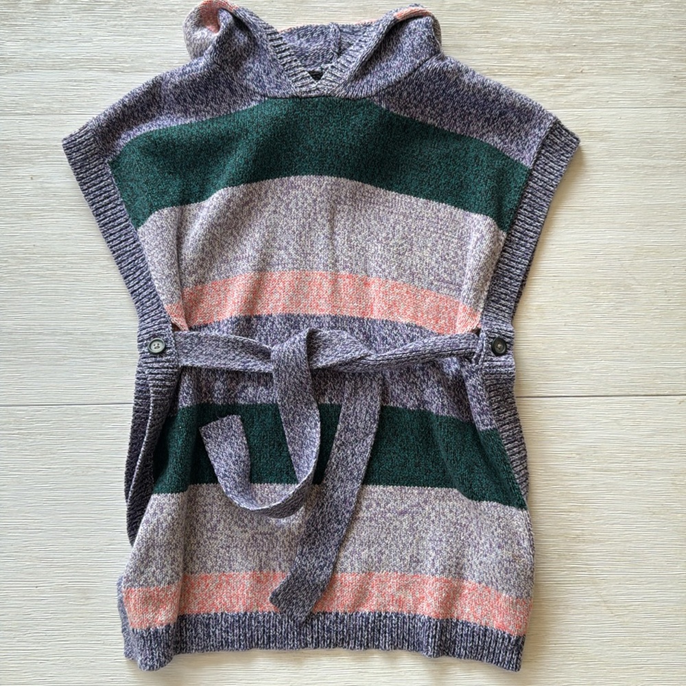 Tea Collection Cotton Blend Hooded Poncho Sweater w/Belt Girls Size M (6/7)